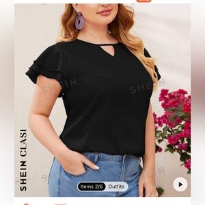 SHEIN Clasi Plus Keyhole Neck Layered Flutter Sleeve Top